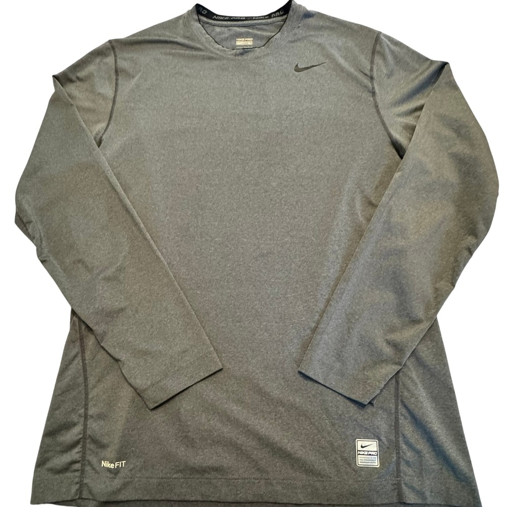 Nike Pro‎ Long Sleeve Shirt Mens Large Gray Training Top Nike FIT